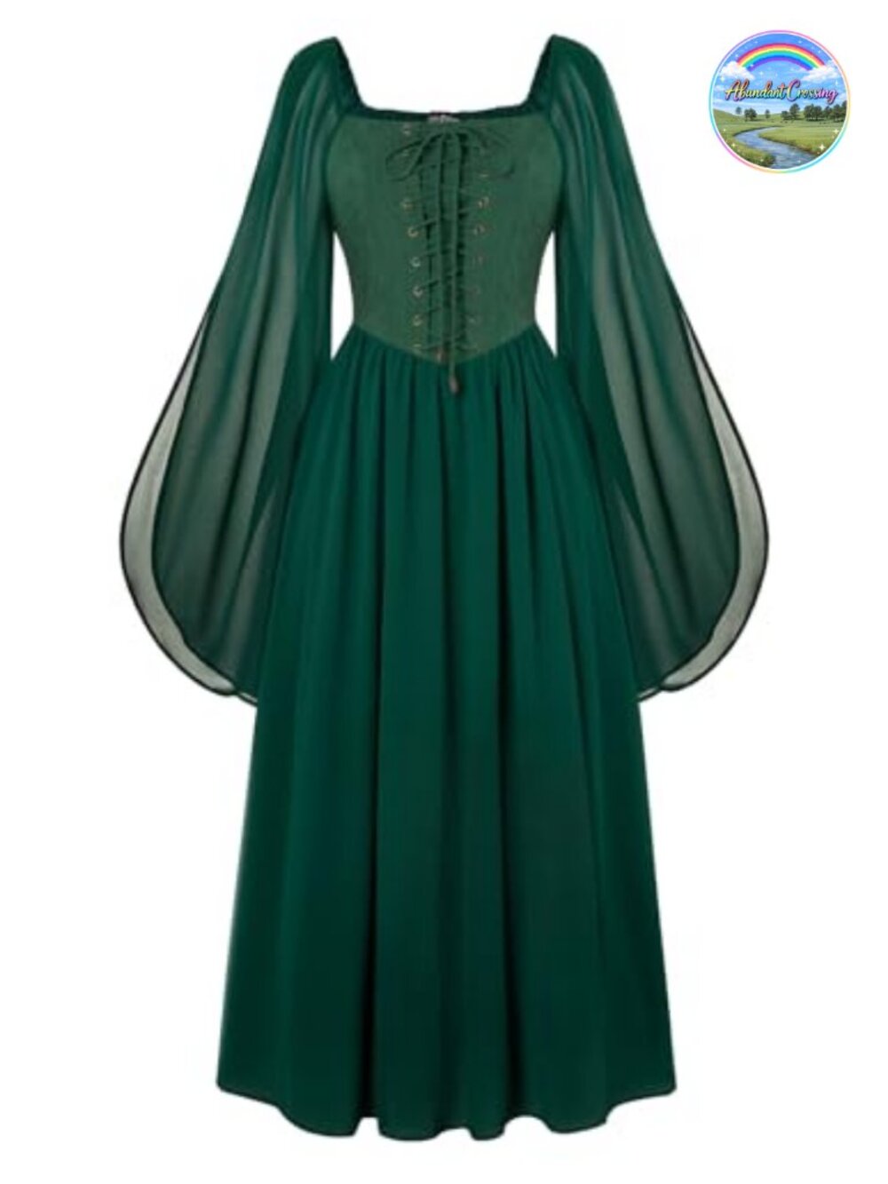 Renaissance Medieval Witch Dress Chiffon Bell Sleeve Costume